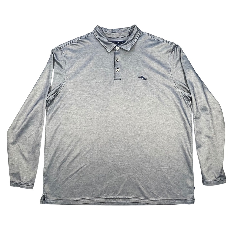 Tommy Bahama Blue Grey Pima Cotton Blend Long Sleeve Polo Shirt Mens XXL